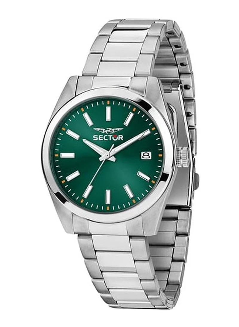 Sector 240 Collection Men's Analog Watch - Green Sunray Dial, 37mm Stainless Steel Case, Silver Stainless Steel Bracelet, Quartz, 50M Water Resistant - R3253240029