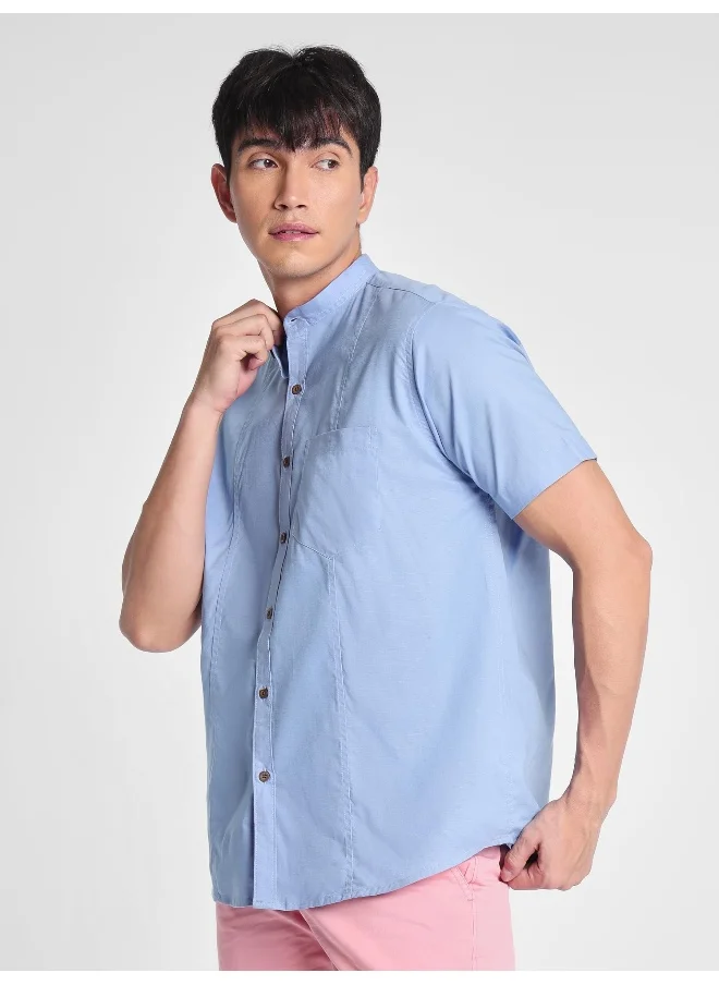Beyoung Arctic Blue Half Sleeve Linen Shirt for Men