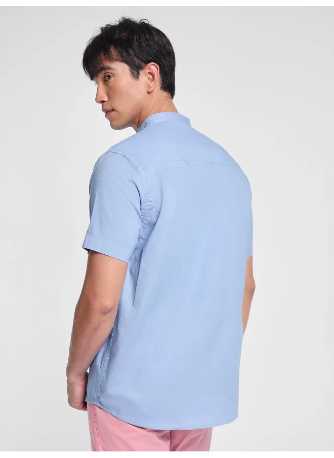 Beyoung Arctic Blue Half Sleeve Linen Shirt for Men