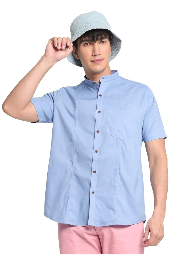 Beyoung Arctic Blue Half Sleeve Linen Shirt for Men