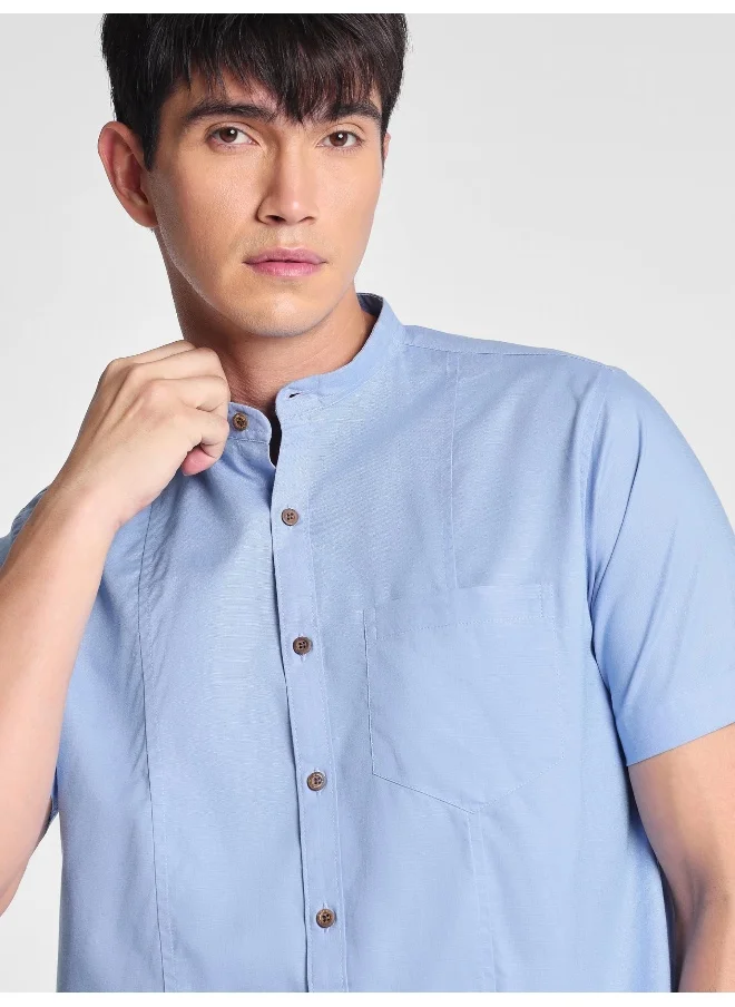 Beyoung Arctic Blue Half Sleeve Linen Shirt for Men