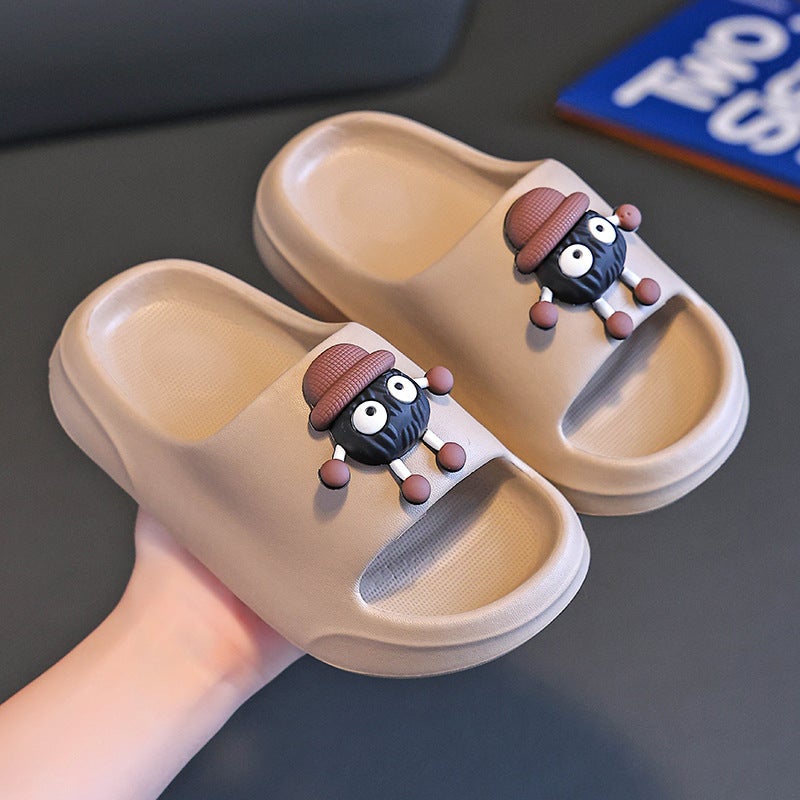 Childrens Slippers Feeling on Dung Boys and Girls Summer Cartoon Cute Soft Bottom Thick Bottom Childrens Outer Wear Sandals Coffee color