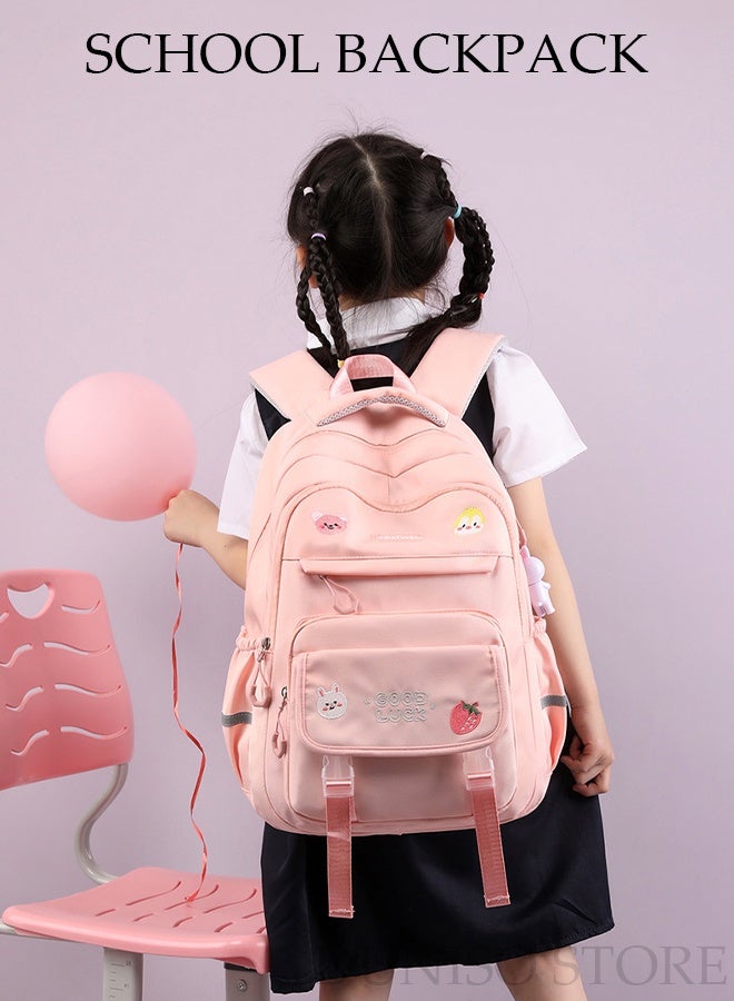 DUNISO Girl's School Backpack with Pencil Case Waterproof Book Bag with Compartments for Teen Girl Kid Students Elementary School Kids' School Bag With Large Capacity and Reflective strip - Image 2