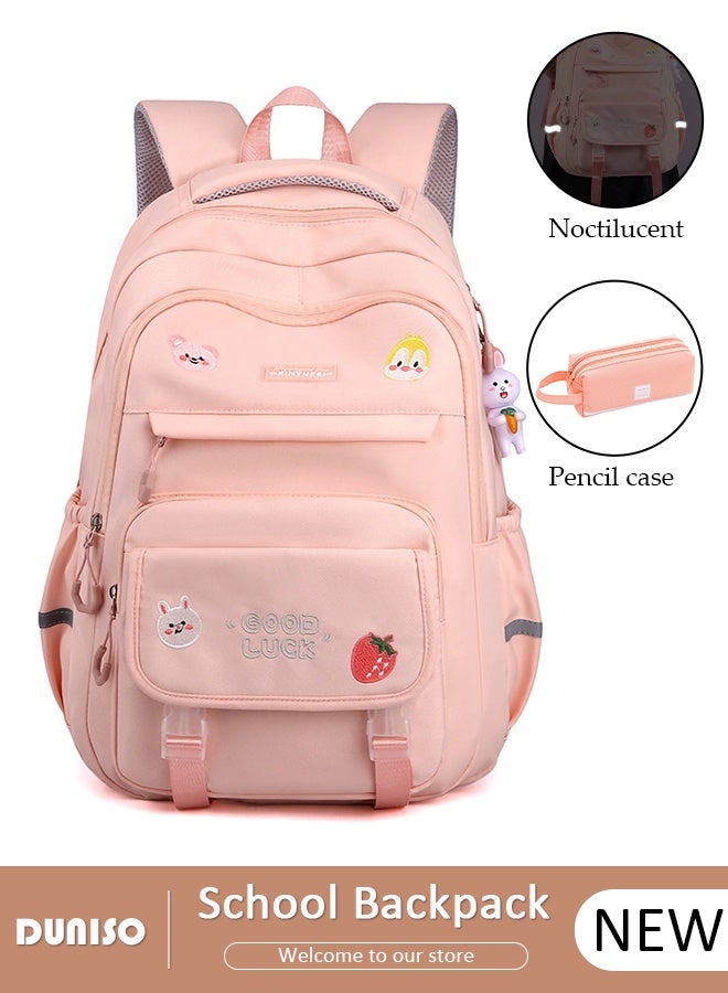DUNISO Girl's School Backpack with Pencil Case Waterproof Book Bag with Compartments for Teen Girl Kid Students Elementary School Kids' School Bag With Large Capacity and Reflective strip - Image 1