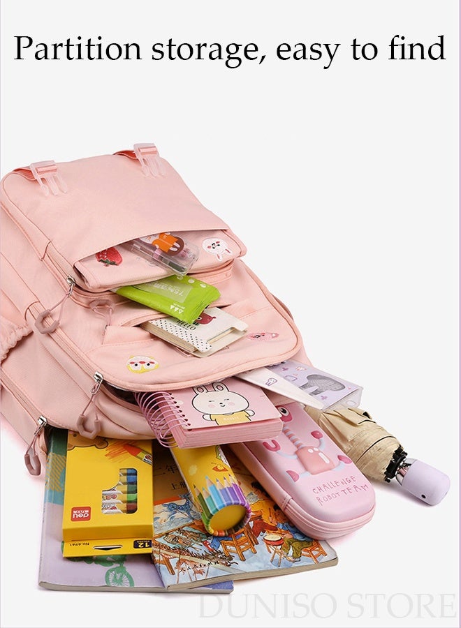DUNISO Girl's School Backpack with Pencil Case Waterproof Book Bag with Compartments for Teen Girl Kid Students Elementary School Kids' School Bag With Large Capacity and Reflective strip - Image 5