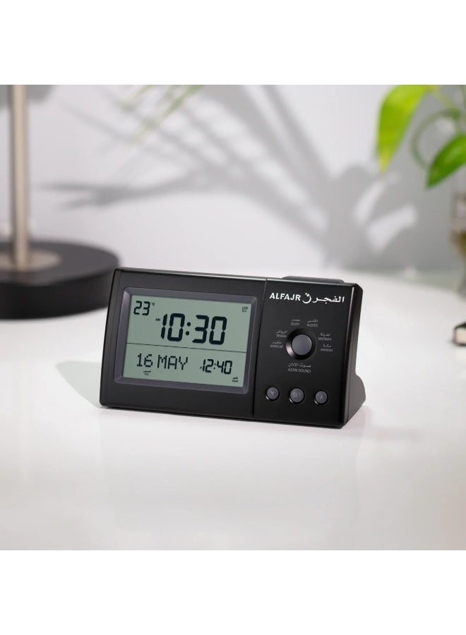 الفجر ساعة الفجر المكتبية الكلاسيكية الرقمية للأذان مع إضاءة كاملة للشاشة وتحديد اتجاه القبلة للمنزل والمكتب لون أسود CT-11 - Image 2