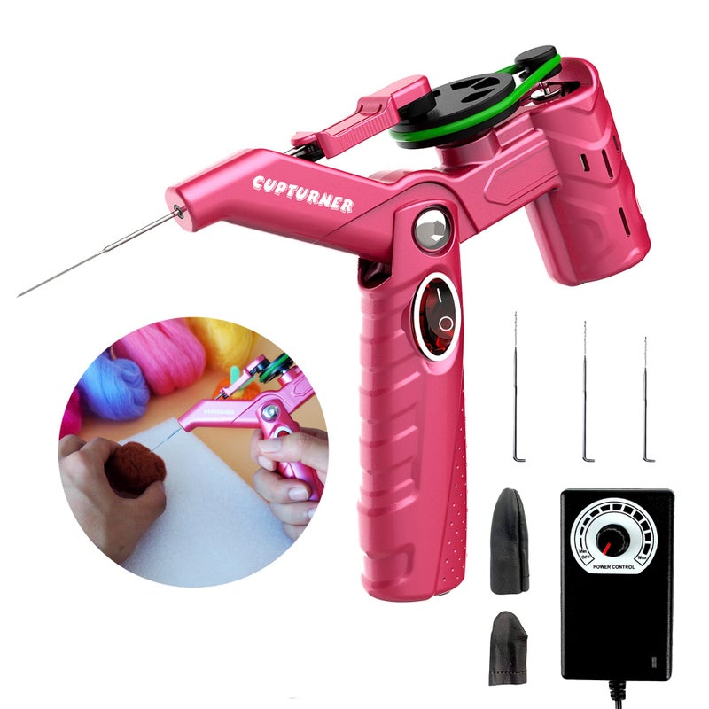 CUPTURNER Needle Felting Machine for Quick Felting, Electric Felting Needle Machine Kit with Speed Control, Needle Felting Tool for Wool Painting and Felted Animals, Pink - Image 1