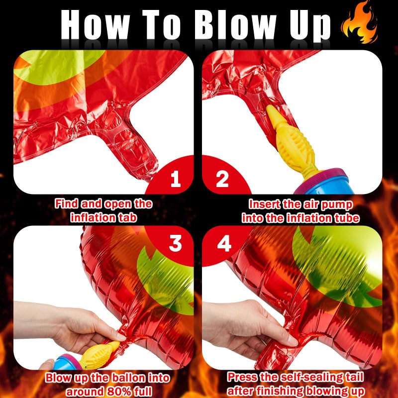 Glimin 18 Pcs Fire Truck Balloons Set 4 Aluminum Foil Flame Balloon, 2 Fire Truck Firefighter Balloon, 6 Fire Balloons, 6 Star Balloons for Rescue Themed Decoration Firefighter Birthday Party Supplies - Image 3