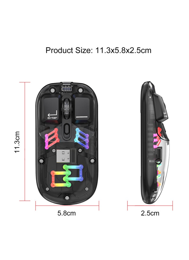 إتش إكس إس جيه HXSJ T200 ماوس لاسلكي شفاف ثنائي الوضع 2.4G/بلوتوث 5.0 ماوس قابل لإعادة الشحن تصميم مغناطيسي إضاءة RGB باللون الأسود  - Image 2