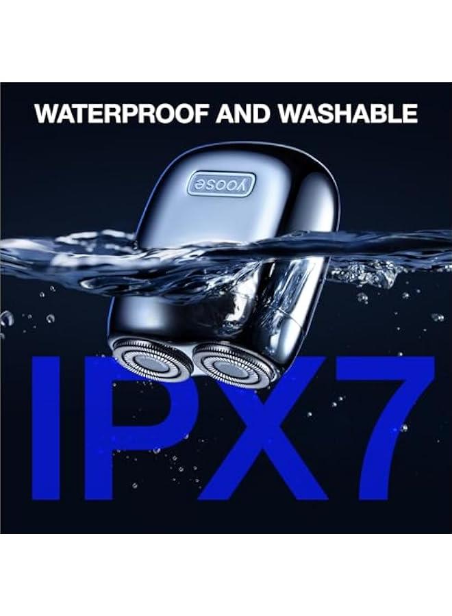 يوز ماكينة حلاقة كهربائية صغيرة محمولة من خليط معدني للرجال من يوس، ماكينة حلاقة لاسلكية قابلة لاعادة الشحن للسفر، حلاقة جافة، مقاومة للماء IPX7، مؤشر بطارية، قفل للسفر، ماكينة حلاقة كهربائية مع حافظة - Image 3