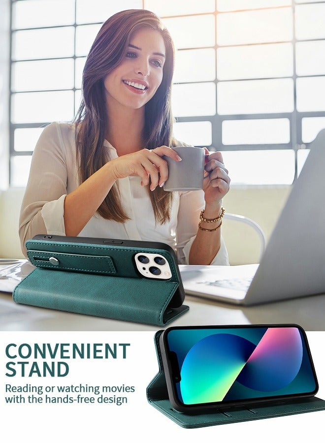 GROIC Wallet Case for IPhone 14 Pro 6.1 Inch Magnetic PU Leather Protect Folio Cover with Adjustable Wrist Strap Stand Card Slot Shell - Image 3