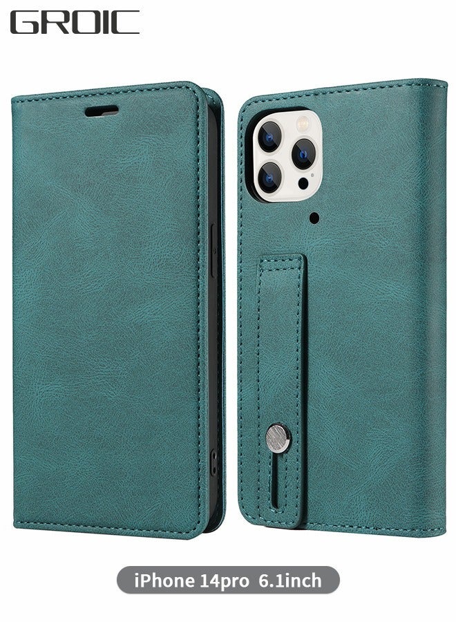 GROIC Wallet Case for IPhone 14 Pro 6.1 Inch Magnetic PU Leather Protect Folio Cover with Adjustable Wrist Strap Stand Card Slot Shell - Image 1