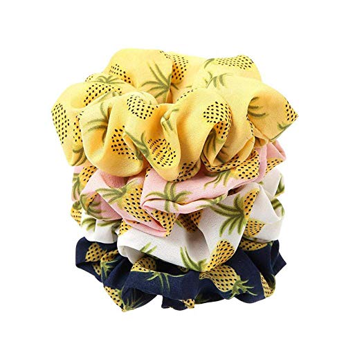 FAMEZA 4Pcs Pineapple Printed Hair Scrunchies Elastic Hair Bobbles Ponytail Holder Headwear Hair Accessories for Women Ladies Girls (Color Random) - Image 3