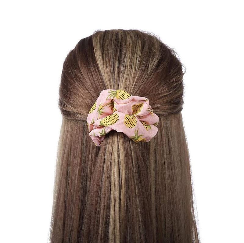 FAMEZA 4Pcs Pineapple Printed Hair Scrunchies Elastic Hair Bobbles Ponytail Holder Headwear Hair Accessories for Women Ladies Girls (Color Random) - Image 4