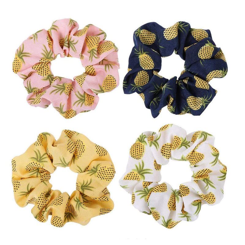 FAMEZA 4Pcs Pineapple Printed Hair Scrunchies Elastic Hair Bobbles Ponytail Holder Headwear Hair Accessories for Women Ladies Girls (Color Random) - Image 1