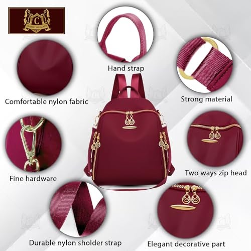 Global Impex Ethnic Style Waterproof Oxford Backpack | Ladies Fashion Travel Canvas Bag | Large Capacity Nylon Collage Bagpack | Girls Printed Laptop Backpack (Wine Red) - Image 5