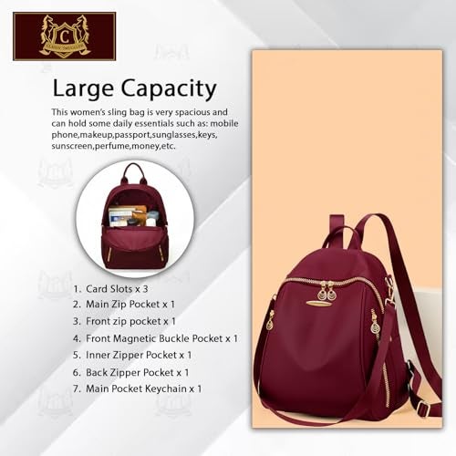 Global Impex Ethnic Style Waterproof Oxford Backpack | Ladies Fashion Travel Canvas Bag | Large Capacity Nylon Collage Bagpack | Girls Printed Laptop Backpack (Wine Red) - Image 4