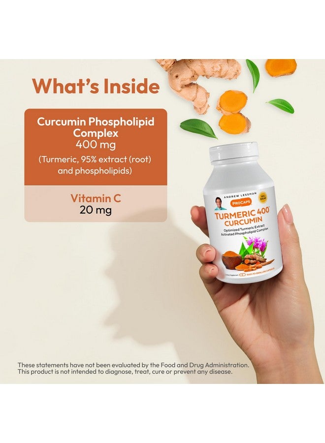ANDREW LESSMAN Turmeric 400mg - 120 Capsules - 95% Curcuminoids as Phospholipid Complex for Optimum Benefits and Absorption, High Potency Standardized Extract, Small Easy to Swallow Capsules