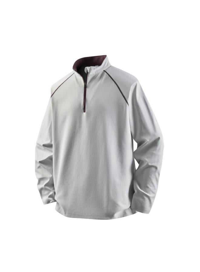 Lombt Mountain Outdoor Half-zip Hassu Long Sleeve T-shirt Men Spring Loose Breathable Top Tz90 Light Cloud Gray L - Image 3