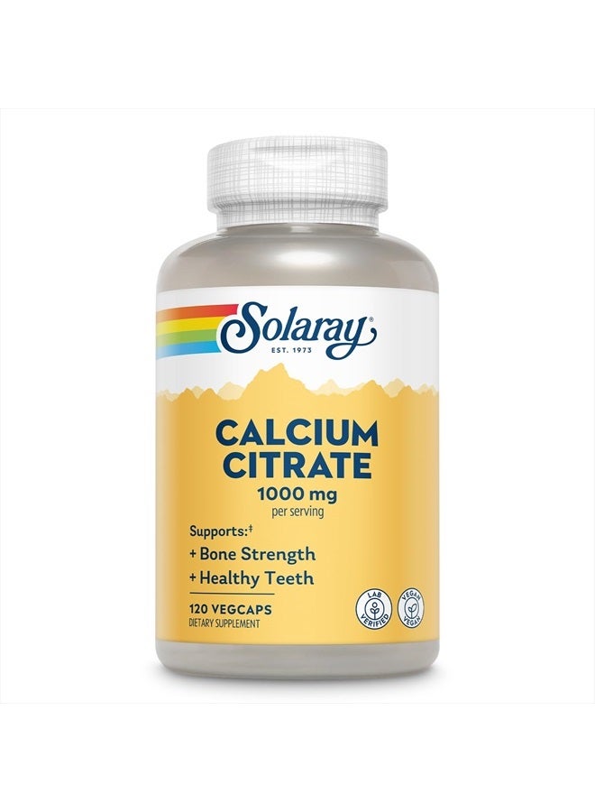 SOLARAY سولاري كالسيم سترات 1000 ملغ - مكمل كالسيم مخلب - يدعم قوة العظام والأسنان الصحية - سهل الهضم - ضمان 60 يومًا، نباتي - 30 حصة، 120 كبسولة نباتية - Image 1