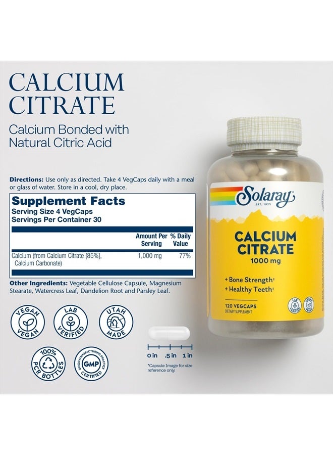 SOLARAY سولاري كالسيم سترات 1000 ملغ - مكمل كالسيم مخلب - يدعم قوة العظام والأسنان الصحية - سهل الهضم - ضمان 60 يومًا، نباتي - 30 حصة، 120 كبسولة نباتية - Image 2