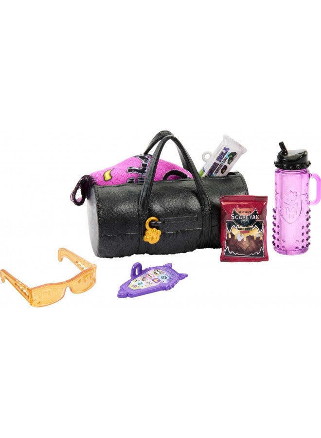 Monster High Doll, Clawd Wolf Werewolf with Pet Gargoyle Bulldog & Themed Accessories, Includes Casketball Jersey & Bag - Image 5