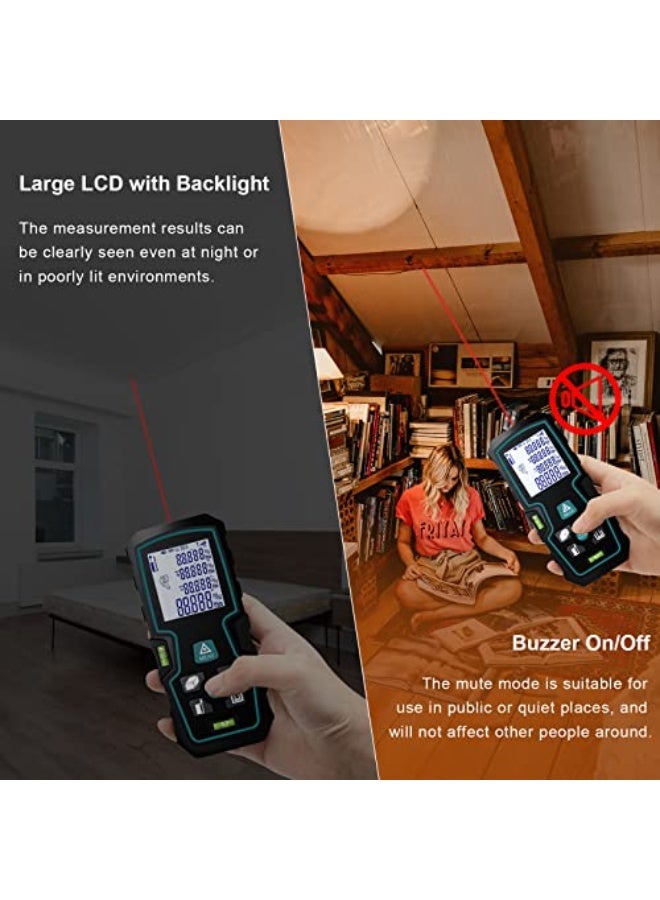 مقياس ليزر رقمي لقياس المسافة بالمتر من إنك بيرد بلس، شاشة LCD مضاءة، 4 وحدات، 10 مجموعات، تسجيل البيانات ووضع كتم الصوت، قياس مستمر لمسافة باستخدام نظرية فيثاغورس. - Image 5