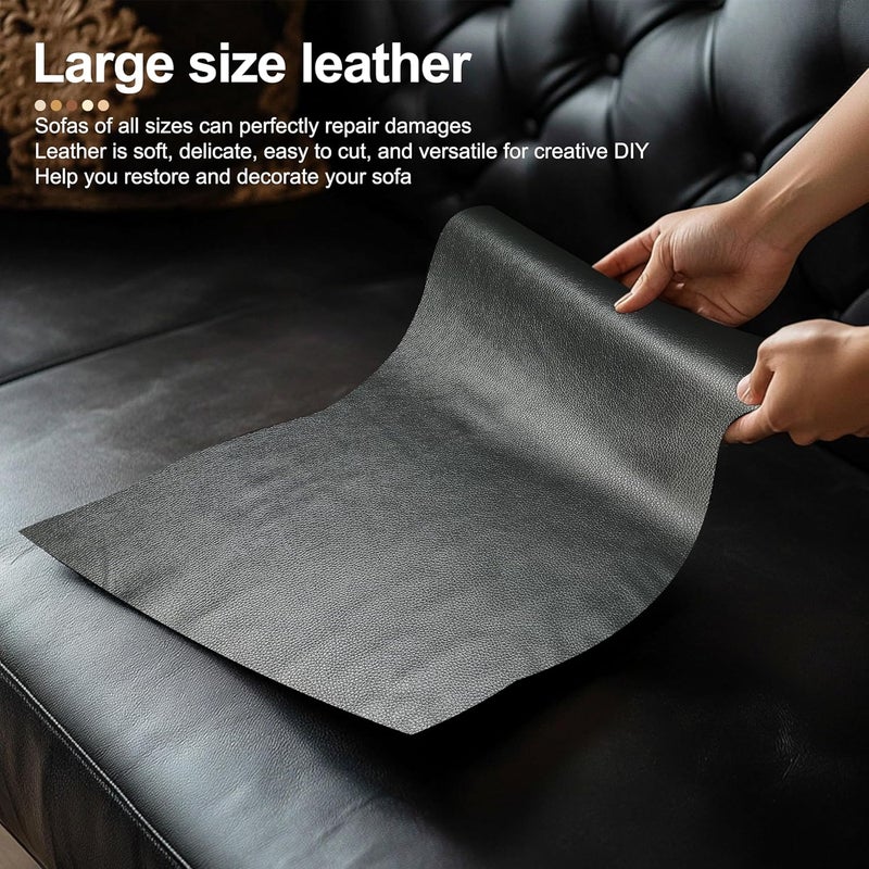 شريط إصلاح الجلد ، 3.5 × 80 بوصة رقعة إصلاح الجلد ذاتية اللصق، مجموعة إصلاح الجلد للأثاث، الأرائك، مقاعد السيارة، الخزائن، الحقائب اليدوية (أخضر داكن - حبيبات الليتشي) - Image 4
