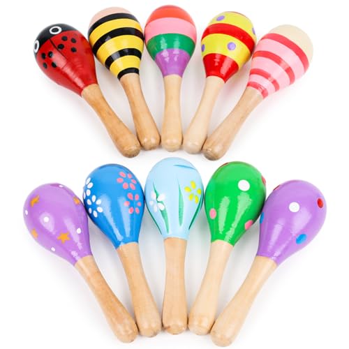 POPLAY 10PCS Mini Wooden Maracas Maracas for Toddler Musical Instruments Wooden Shakers Baby Musical Toys Infant Learning Toys - Image 1