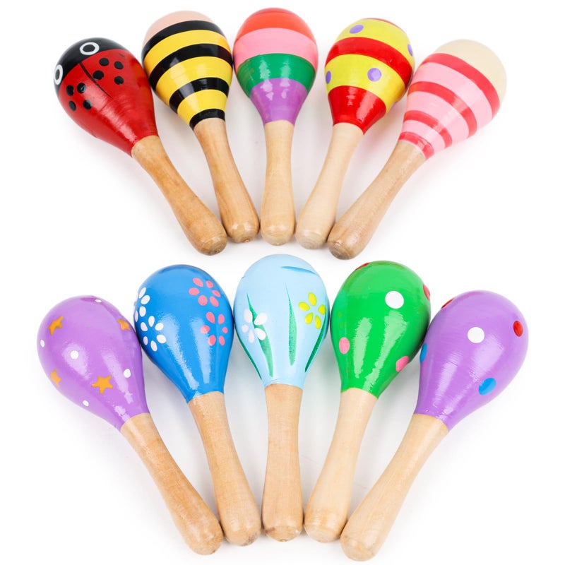 POPLAY 10PCS Mini Wooden Maracas Maracas for Toddler Musical Instruments Wooden Shakers Baby Musical Toys Infant Learning Toys - Image 3