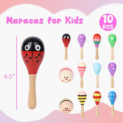 POPLAY 10PCS Mini Wooden Maracas Maracas for Toddler Musical Instruments Wooden Shakers Baby Musical Toys Infant Learning Toys - Image 5