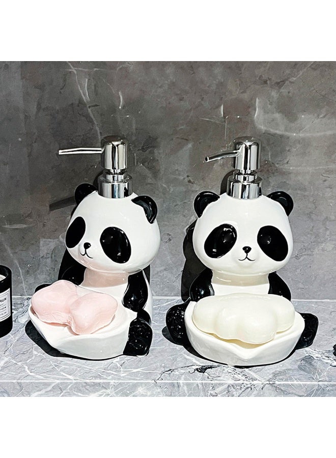 2in1 Cartoon Panda Shape Soap Dispenser for Bathroom and Kitchen Refillable Cute Ceramic Hand Soap Dish with Pump - Image 4