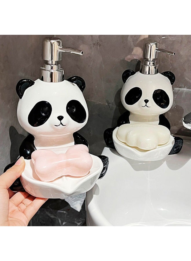 2in1 Cartoon Panda Shape Soap Dispenser for Bathroom and Kitchen Refillable Cute Ceramic Hand Soap Dish with Pump - Image 3
