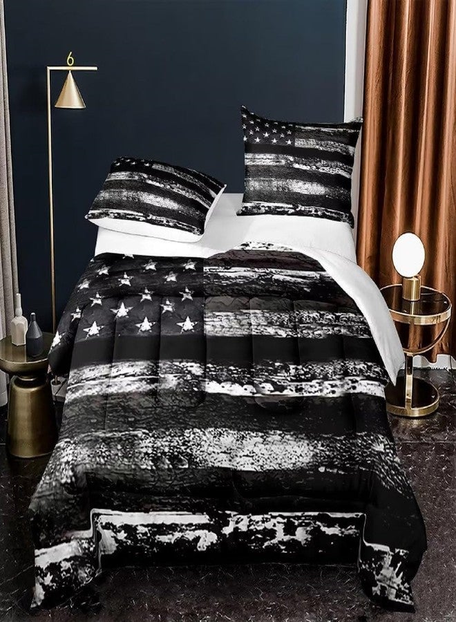 kxry Black and White USA American Flag Comforter Set Queen Size for Boys Kids Teens Dirty US Stars Stripes Flags Bedding Quilt 1 Comforter + 2 Pillow Cases - Image 3