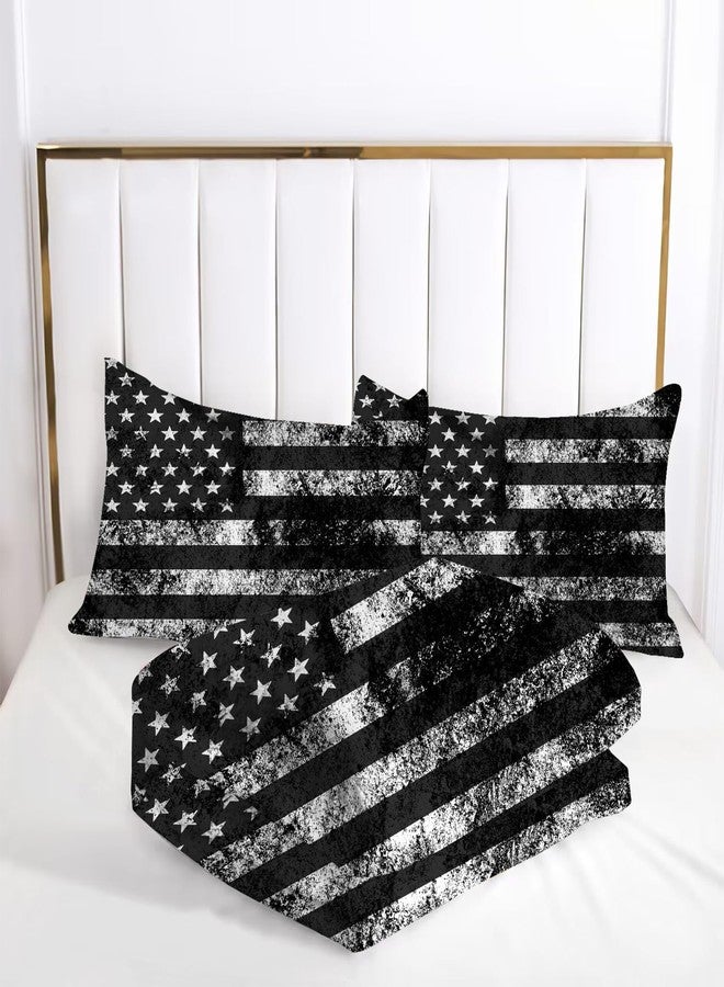 kxry Black and White USA American Flag Comforter Set Queen Size for Boys Kids Teens Dirty US Stars Stripes Flags Bedding Quilt 1 Comforter + 2 Pillow Cases - Image 5