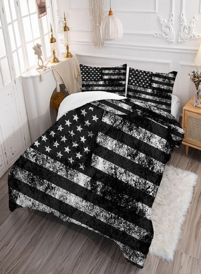 kxry Black and White USA American Flag Comforter Set Queen Size for Boys Kids Teens Dirty US Stars Stripes Flags Bedding Quilt 1 Comforter + 2 Pillow Cases - Image 4