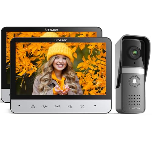 Tmezon Wired Video Intercom System, 7 Inch Ring Video Doorbell with Night Vision Support Remote Unlock, Dual-Way Intercom for Villa House Office Apartment with 1-Camera and 2-Monitor - Image 1