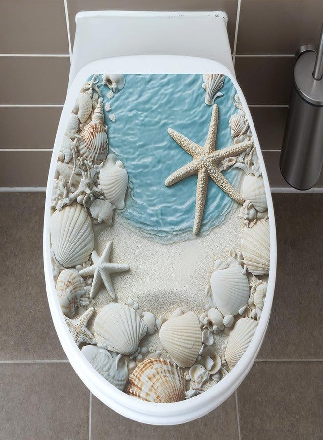 BooDecal Ocean Series Cute Beach Seashell Starfish Conch Wall Decals Tropical Fish Toilet Lid Cover Stickers for Bathroom Seat Waterfroof Peel and Stick Decals 13 x 14.6 inches - Image 1