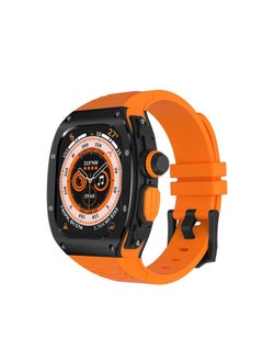 HuHa Protective Cover For Apple Watch Ultra 49mm Armor Stainless Steel Case TPU Watch Band(Black Orange) 