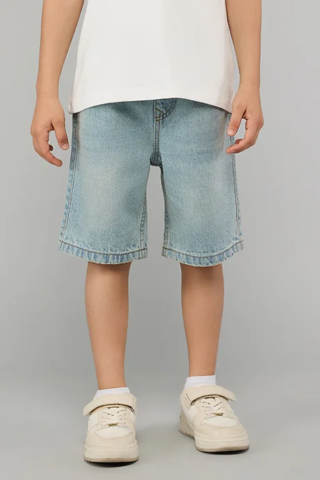 أر أند بي Washed Denim Shorts with Button Closure