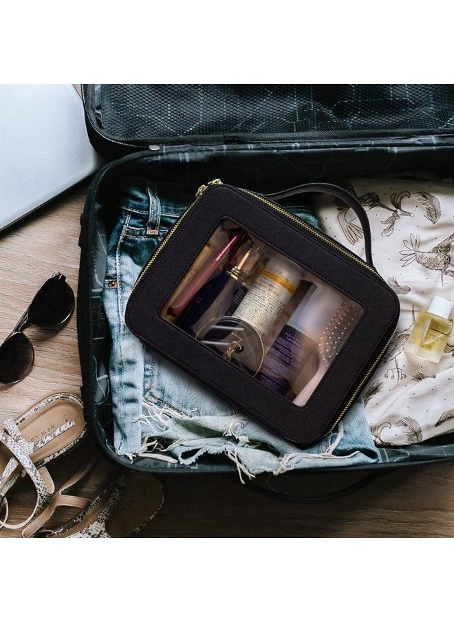 LETGO Clear Makeup Bag, Travel Toiletry Cosmetic Bag Case Portable Clear Makeup Organizer Transparent Storage Bag Fit Carry-on Travel Accessories for Women Men (large black) 