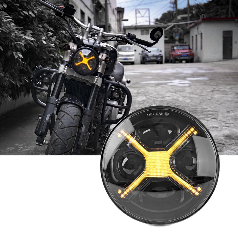 534 575 Inch Round LED Headlights Compatible with Dyna Street Bob Super Wide Glide Low Rider Night Rod Train Softail Deuce Custom Sportster Iron 883 with Amber Light X DRL HiLow Beam