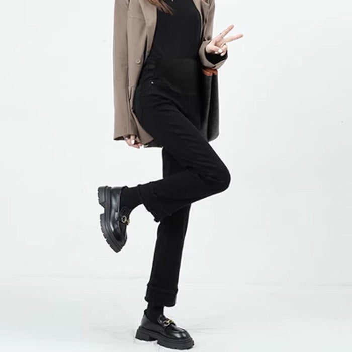Maternity Denim Jeans Spring Loose Fit Straight-Leg Capris Black - Image 1