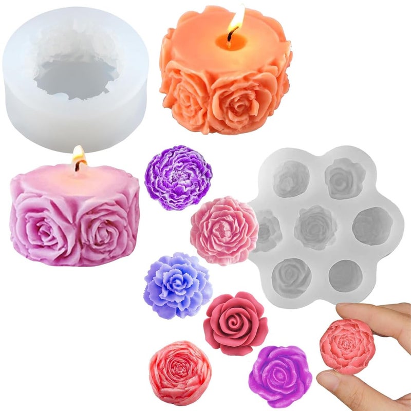 Skytail 7 Cavity Rose Peony Flower Rose Column Silicone Candle Moulds Chocolate Fondant Candy Cake Decoration Cupcake Topper Jelly Dessert Ice Cube Wax Soap Bath Bomb Floral Carnation Resin Craft Jewelry Mold