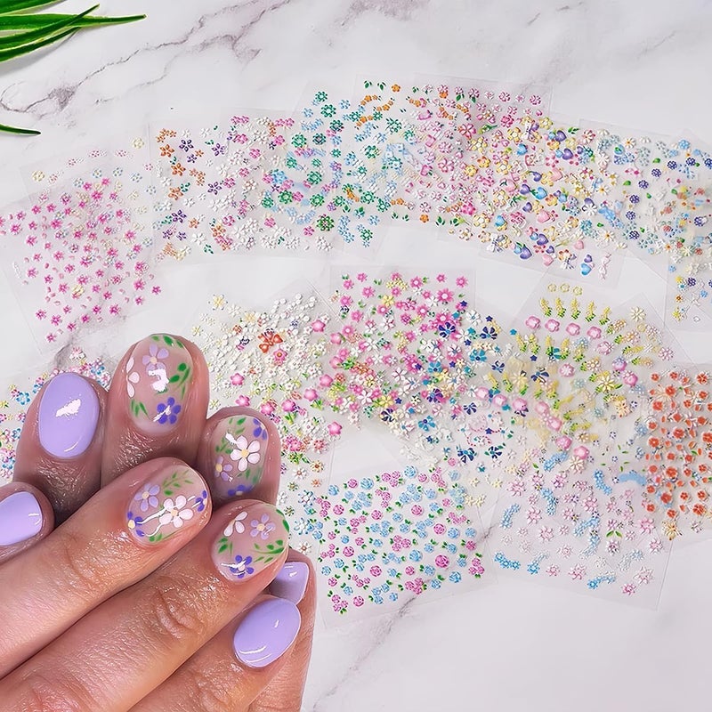 SPLOCUDU Flowers Nail Art Stickers Decals Colorful Flower Rose Daisy Cherry Blossoms Nail Stickers Design 3D Self-Adhesive Flowers Nail Art Supplies Charms for NailsArt Manicure Tips Decoration 30 Sheets - Image 2