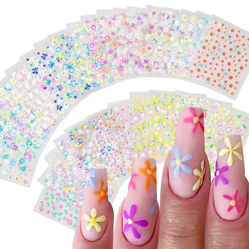 SPLOCUDU Flowers Nail Art Stickers Decals Colorful Flower Rose Daisy Cherry Blossoms Nail Stickers Design 3D Self-Adhesive Flowers Nail Art Supplies Charms for NailsArt Manicure Tips Decoration 30 Sheets - Image 1