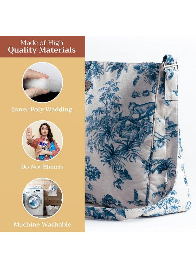 ميزون دي هيرمين حقيبة كروس بودي من ميزون دي هيرمين، مصنوعة من القطن، وحزام كتف قابل للتعديل، وحقيبة يد كبيرة الحجم مزودة بسحّاب وجيوب منزلقة، مناسبة للعمل والسفر والتسوق (بونوبو - أزرق) - Image 2