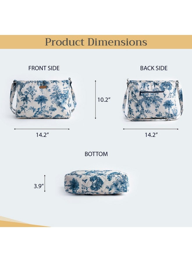 ميزون دي هيرمين حقيبة كروس بودي من ميزون دي هيرمين، مصنوعة من القطن، وحزام كتف قابل للتعديل، وحقيبة يد كبيرة الحجم مزودة بسحّاب وجيوب منزلقة، مناسبة للعمل والسفر والتسوق (بونوبو - أزرق) - Image 4
