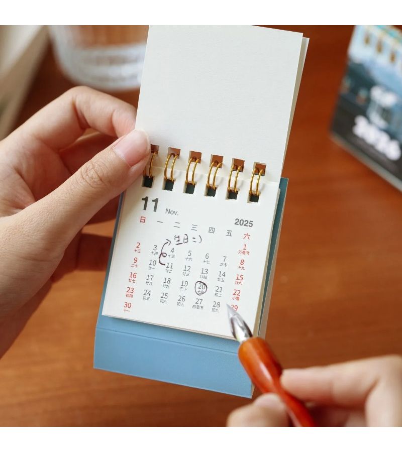 Sunset Glow Landscape Desk Calendar Compact Creative Desktop Ornament Portable Mini Decorative Calendar For Travel - Image 3