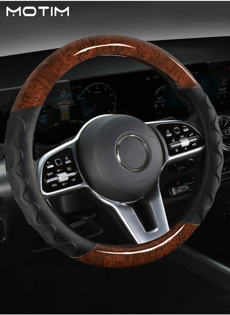 Motim Leather Car Steering Wheel Cover, Non Slip Rubber Car Steering Wheel Protector, Breathable Wear Resistant, Car Interior Accessories, Fit for Most Car, Trucks, SUV, Universal 38cm/15 inches  - Image 1